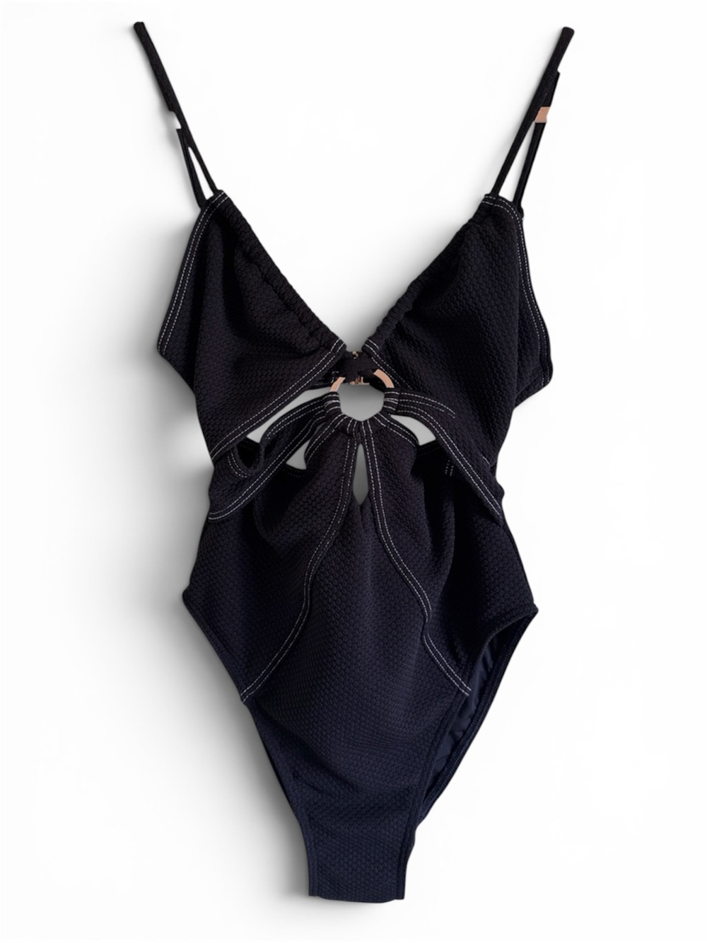 Suboo Kaia Ring Front One Piece Swimsuit Black, Gold Hardware NWT Size XS